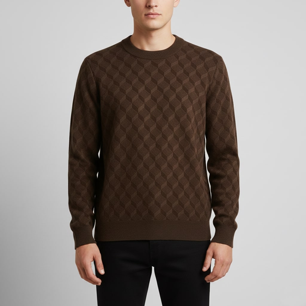 Gianluca Men’s Knit Sweater – Geometric Pattern with Crew Neck Sweater