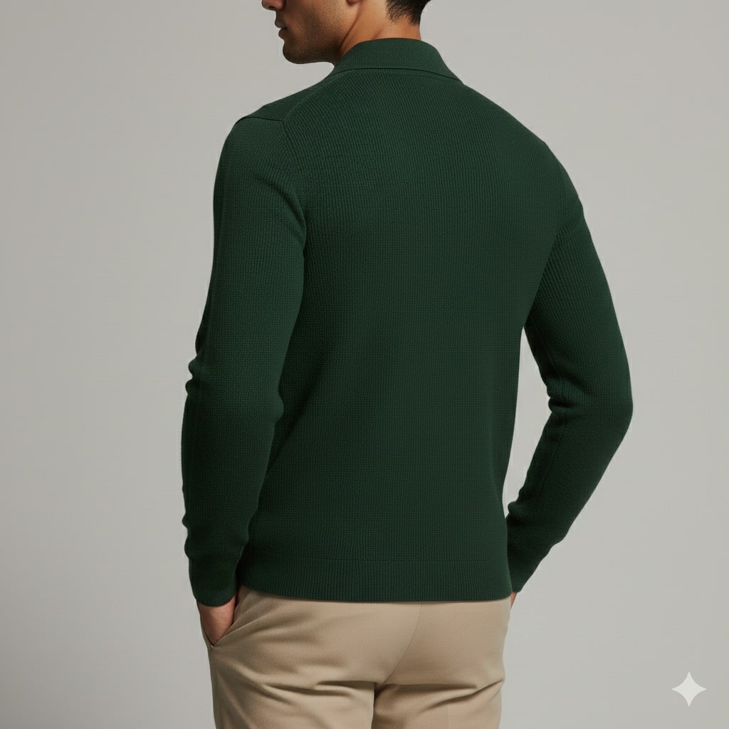 Roderick Men’s Knit Sweater – Waffle Texture Quarter-Zip Polo Shirt