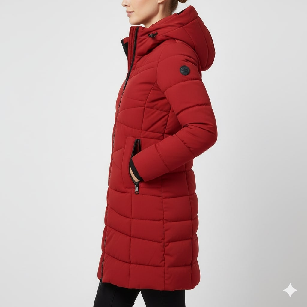 Elana Women’s Long Quilted Coat – Full-Length Warm Winter Jacket with Hood & Plush Lining