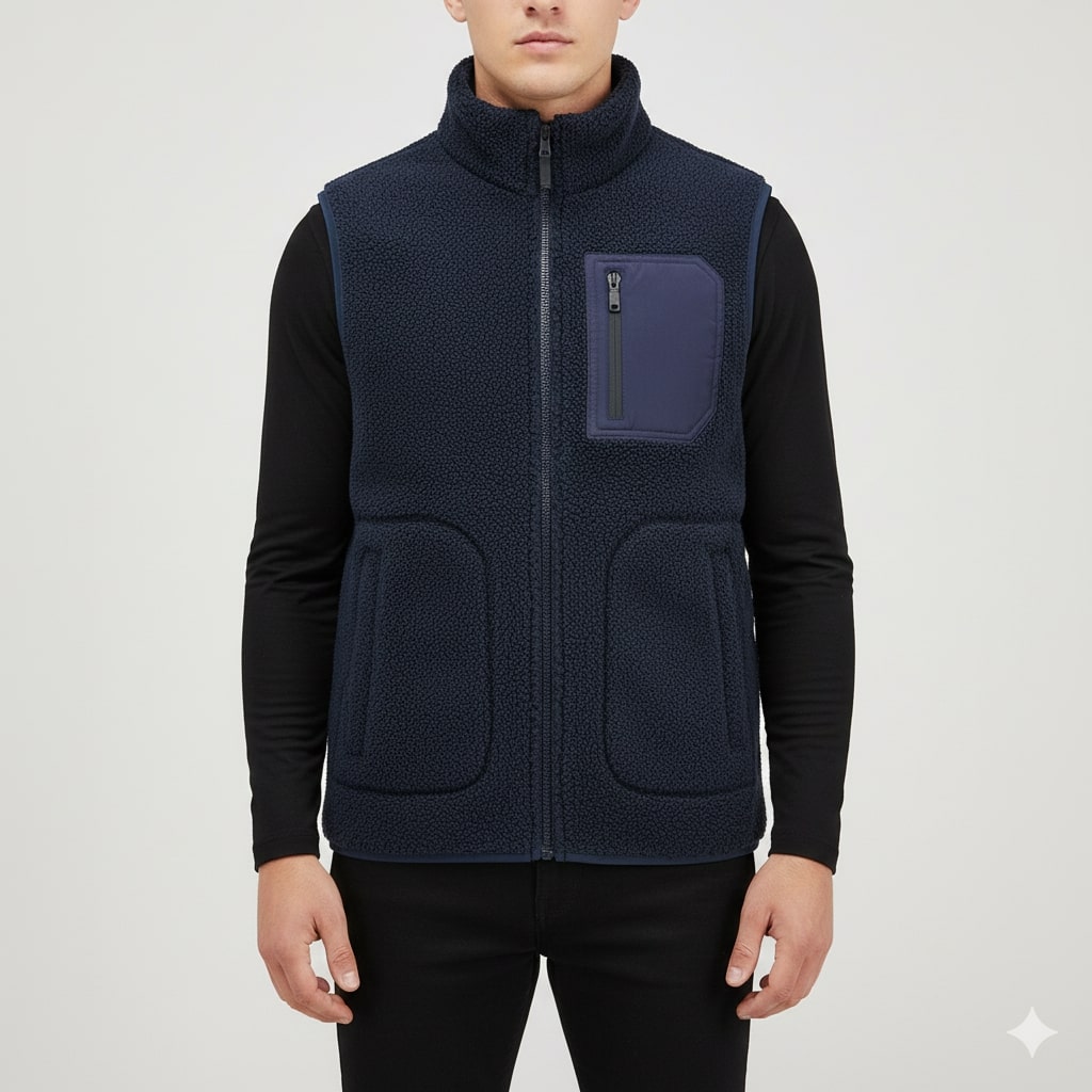 Wesbridge Men’s Fleece Vest – Sherpa Lined Full-Zip Utility Vest