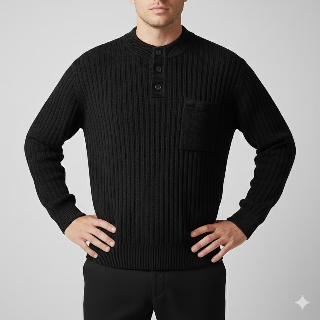 Darian Men’s Pullover Sweater – Thick Ribbed Knit Pullover for Winter