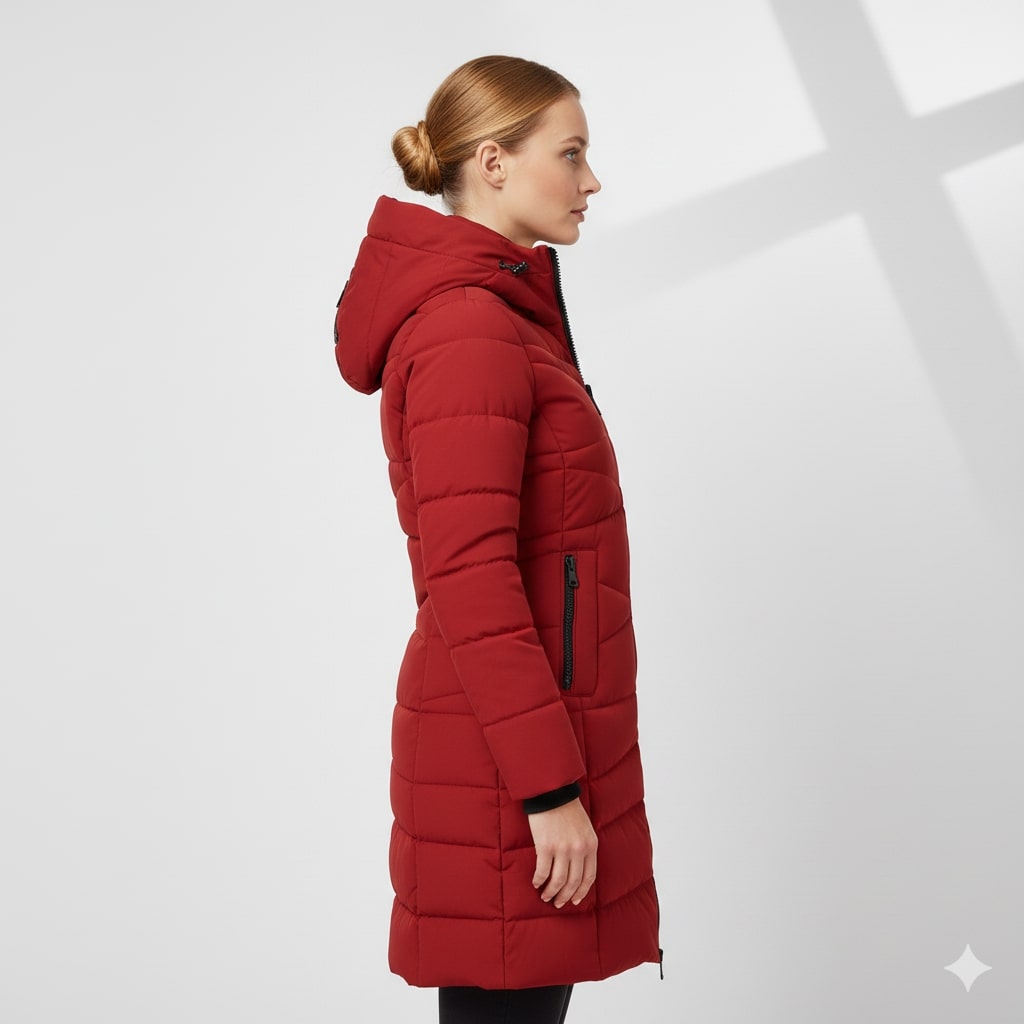 Elana Women’s Long Quilted Coat – Full-Length Warm Winter Jacket with Hood & Plush Lining