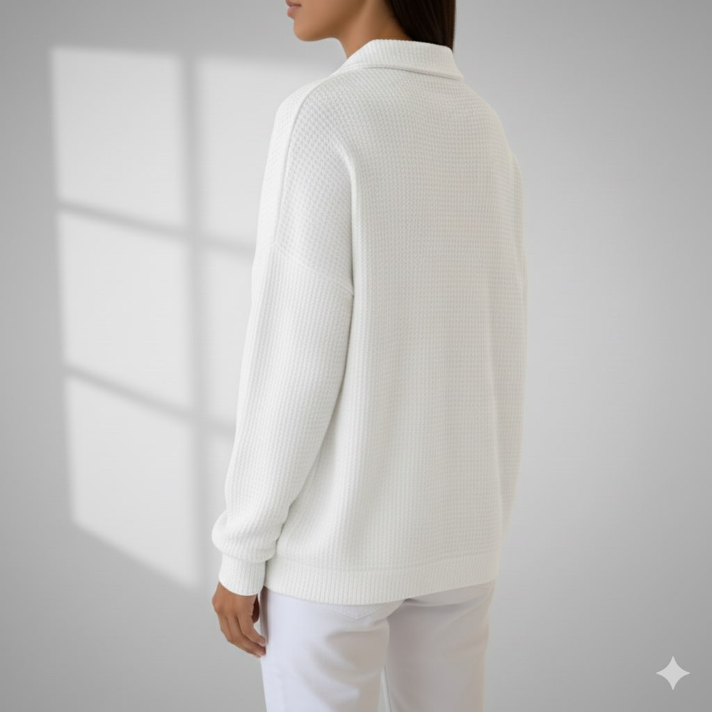 Jenny Women’s Knit Polo Sweater – Soft Ribbed Texture with Feminine Drape