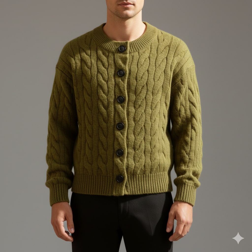 David Men’s Cardigan – Cable Knit Cardigan with Classic Button-Up Style