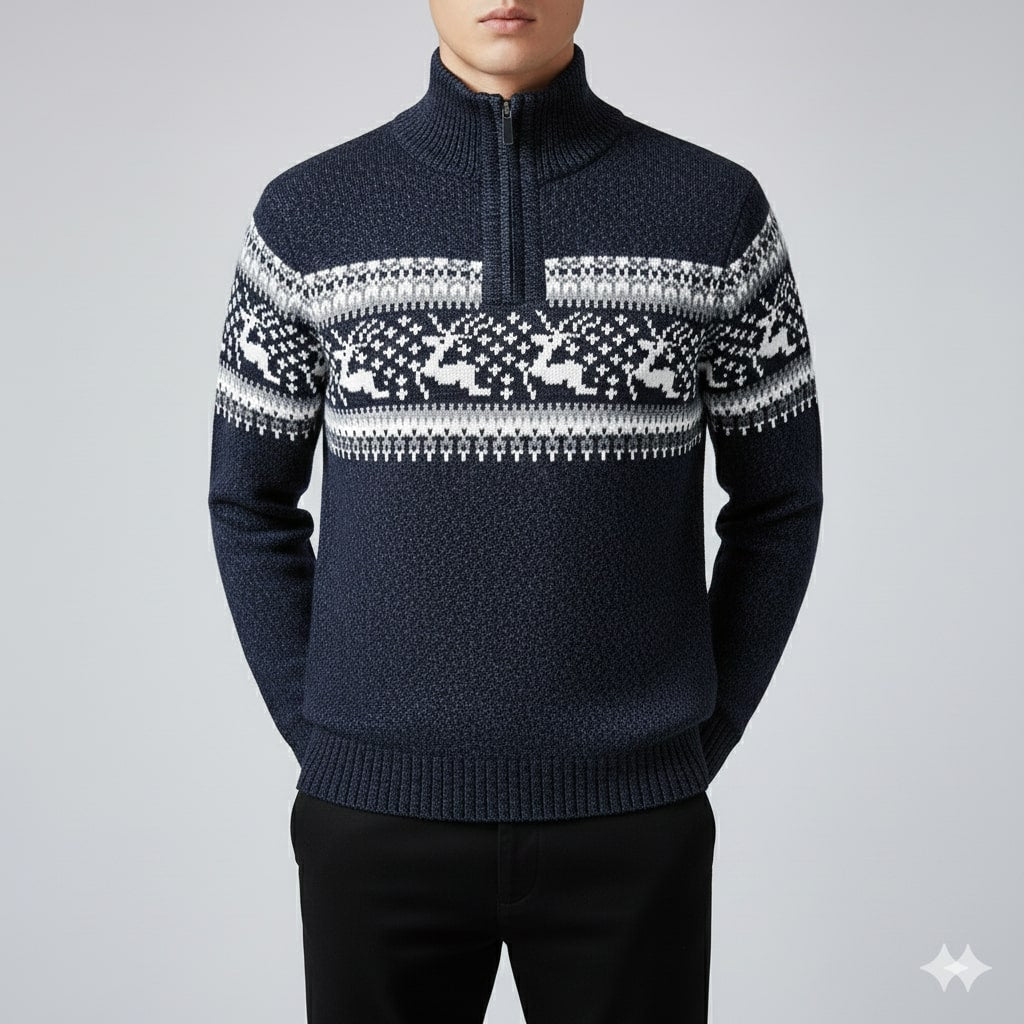 Aldrey Men's Christmas Sweater – Wool Knit Quarter-Zip Pullover