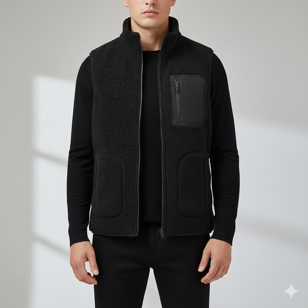 Wesbridge Men’s Fleece Vest – Sherpa Lined Full-Zip Utility Vest