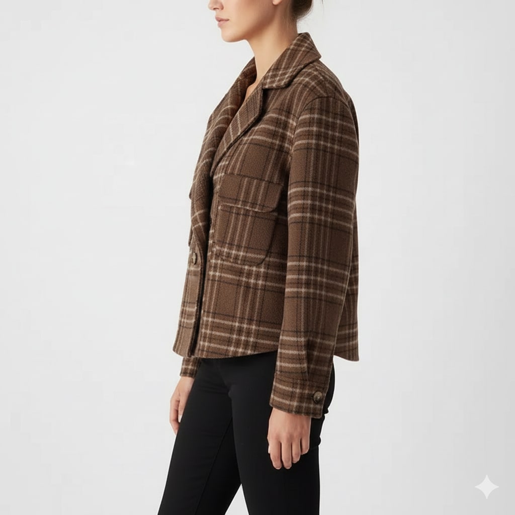 Heaven Women’s Plaid Wool Jacket – Double-Sided Wool with Cropped Jacket