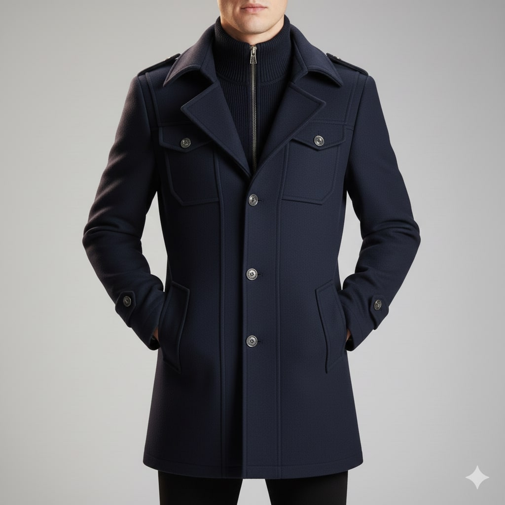 Lennox Men’s Wool Jacket – Wool Winter Coat with Tailored Collar & Utility Pocket