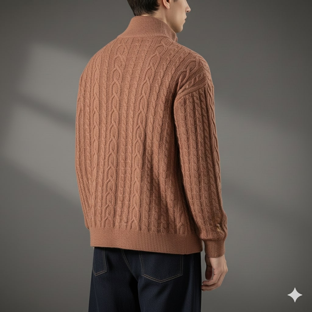 Domingo Men’s Zip-Up Cardigan – Cable Knit Mid-Weight Sweater