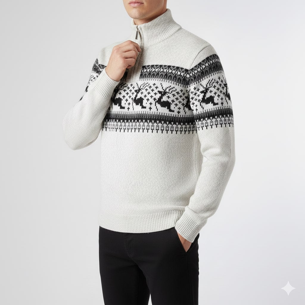 Aldrey Men's Christmas Sweater – Wool Knit Quarter-Zip Pullover