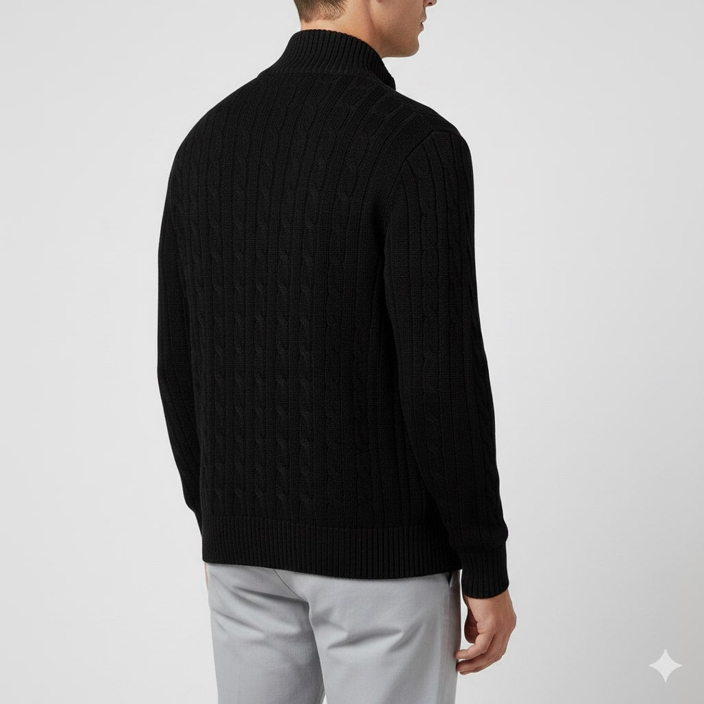 Domingo Men’s Zip-Up Cardigan – Cable Knit Mid-Weight Sweater
