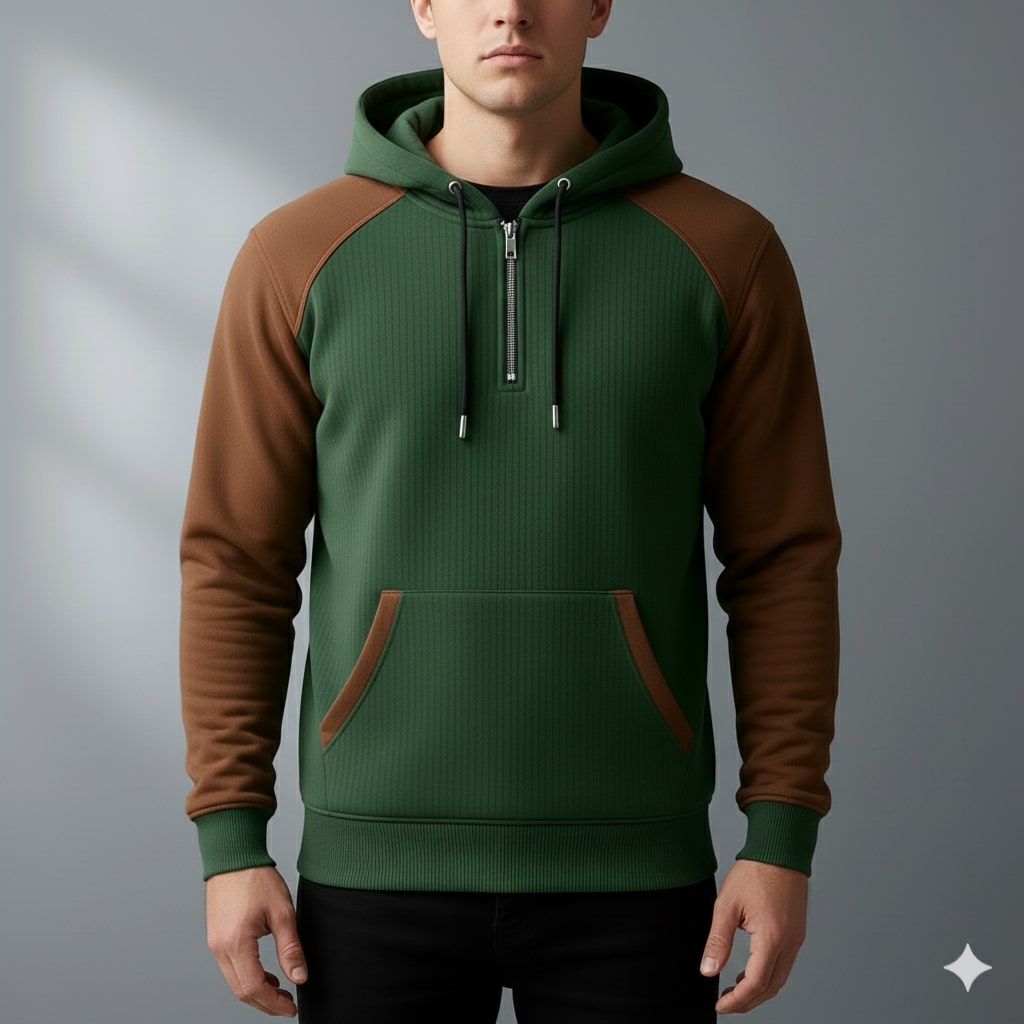 Colton Men’s Quarter-Zip Hoodie – Corduroy Cotton Blend Sweatshirt with Contrast Panels