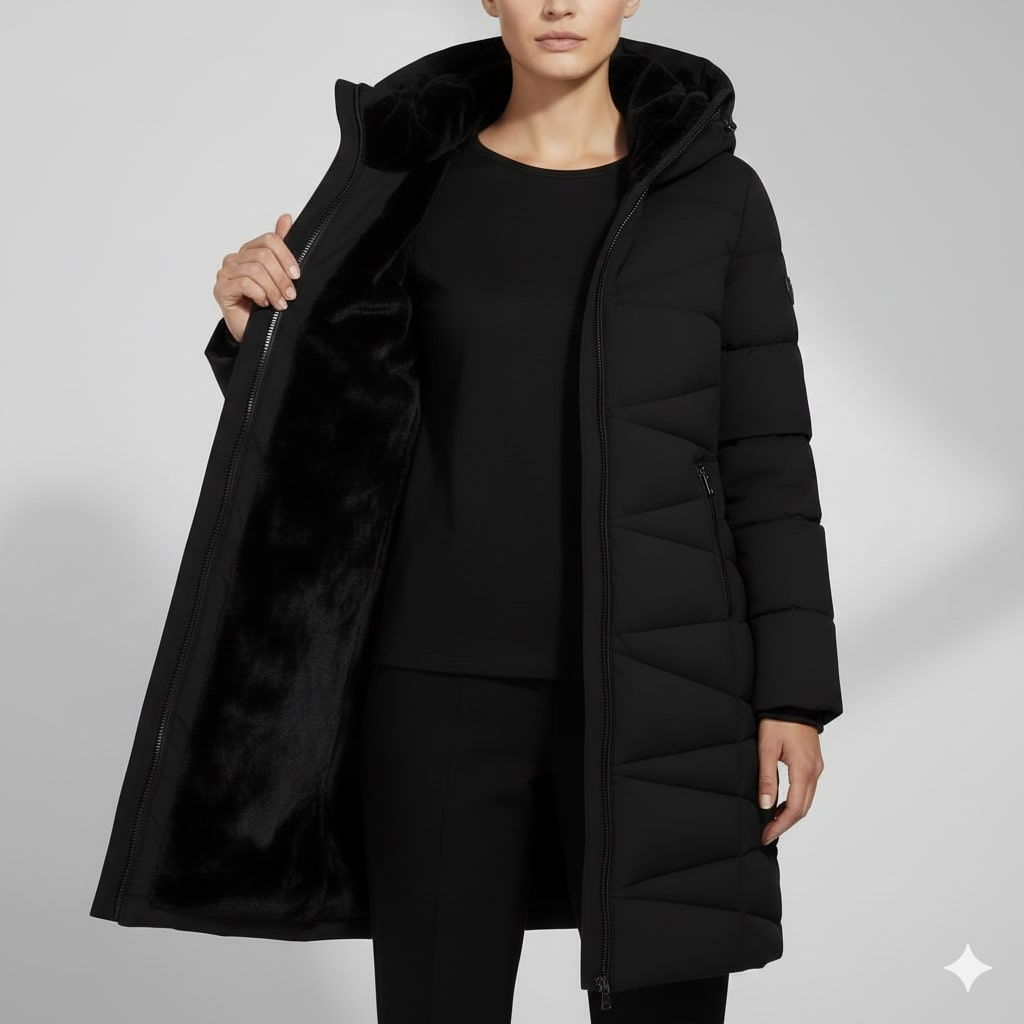 Elana Women’s Long Quilted Coat – Full-Length Warm Winter Jacket with Hood & Plush Lining