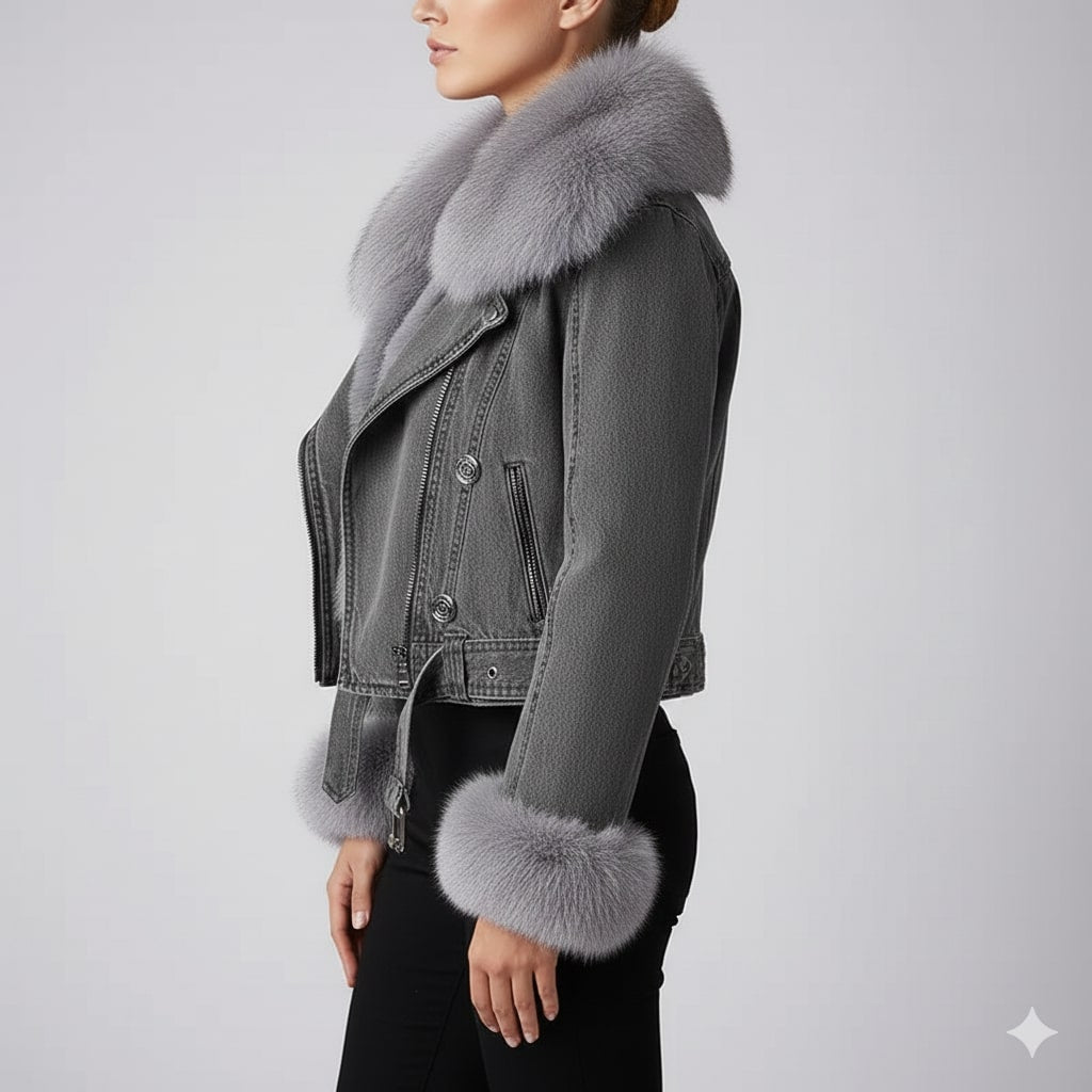 Marbella Women's Denim Jacket – Soft Lined Women’s Jacket with Warm Fur Collar & Cuffs