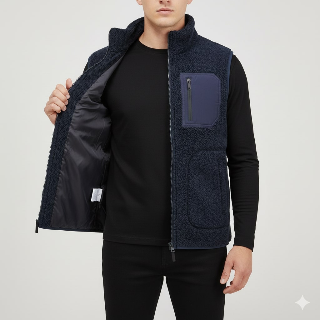 Wesbridge Men’s Fleece Vest – Sherpa Lined Full-Zip Utility Vest