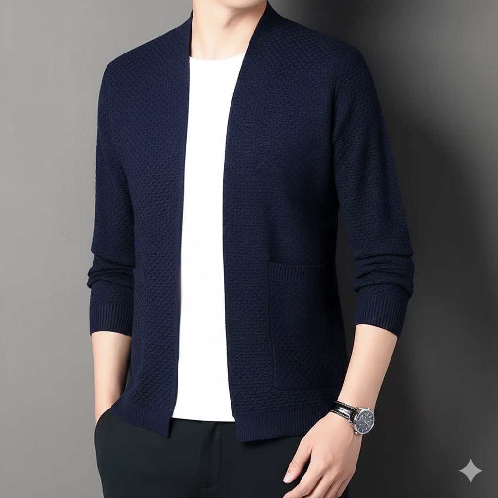 Inigo Men’s Jacquard Knit Cardigan – Soft Touch Embossed Cotton Cardigan