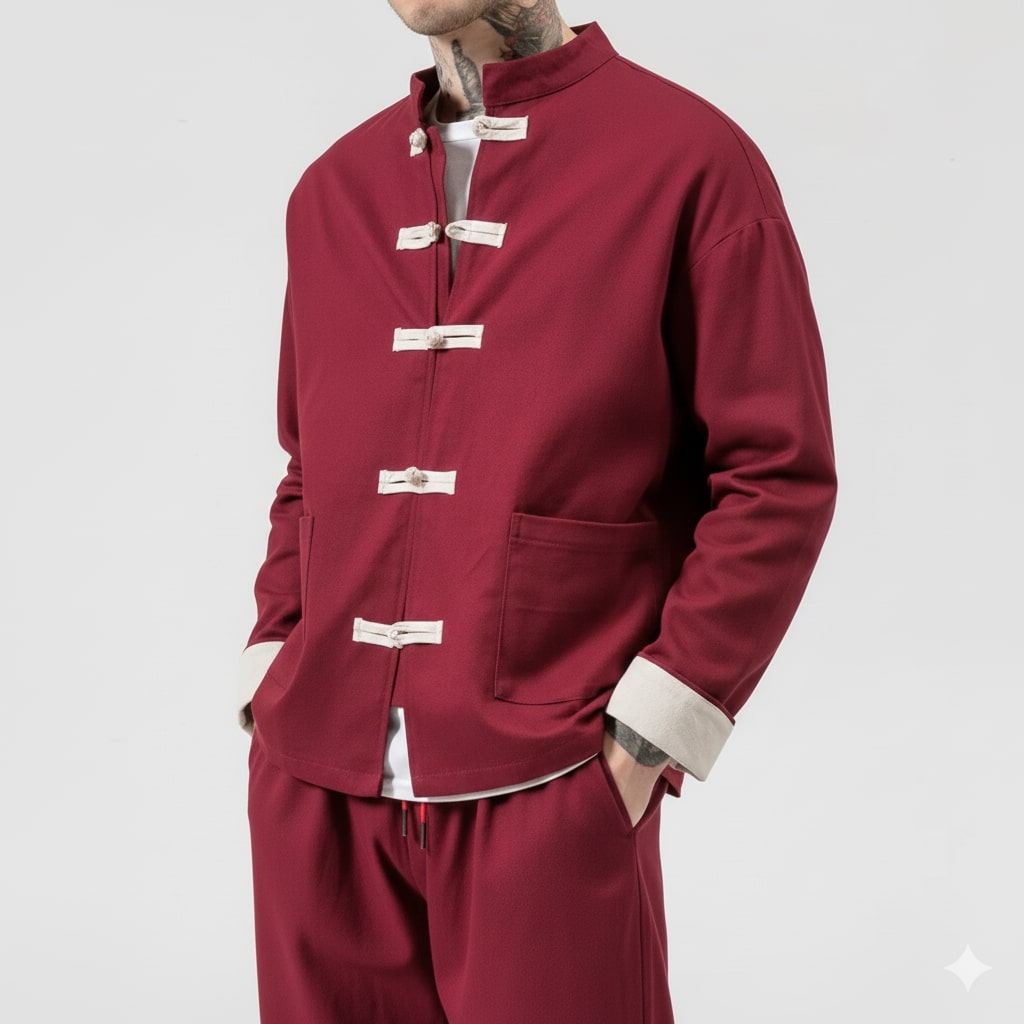 Kyoto Men’s Lightweight Jacket – Soft Cotton Jacket with Knot-Button Closure