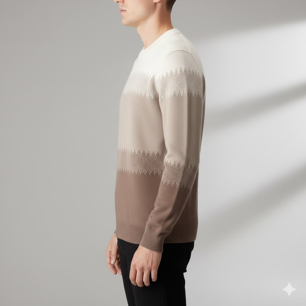 Nolan Men’s Wool Sweater – Ultra-Fine Knit with Tonal Gradient & Lightweight Fit Pullover