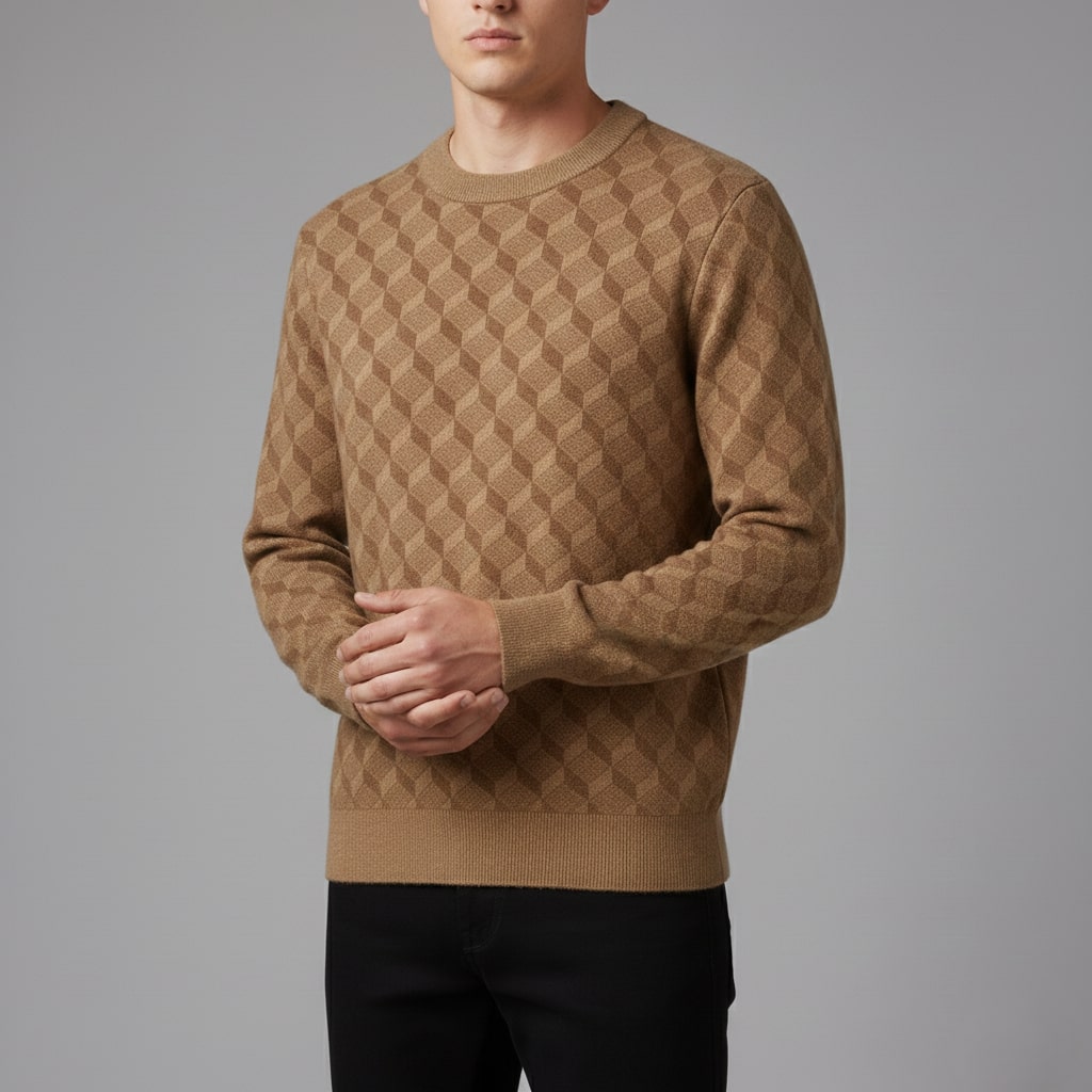 Gianluca Men’s Knit Sweater – Geometric Pattern with Crew Neck Sweater