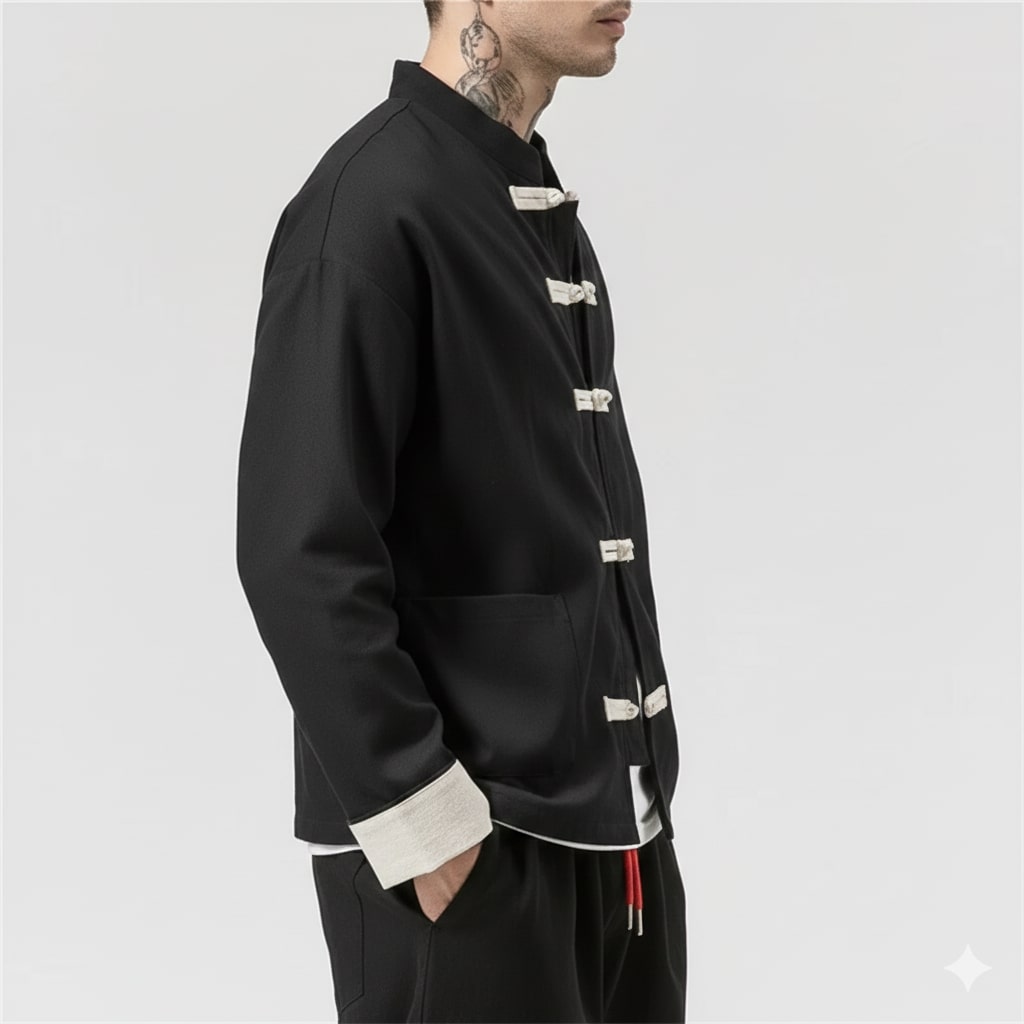 Kyoto Men’s Lightweight Jacket – Soft Cotton Jacket with Knot-Button Closure