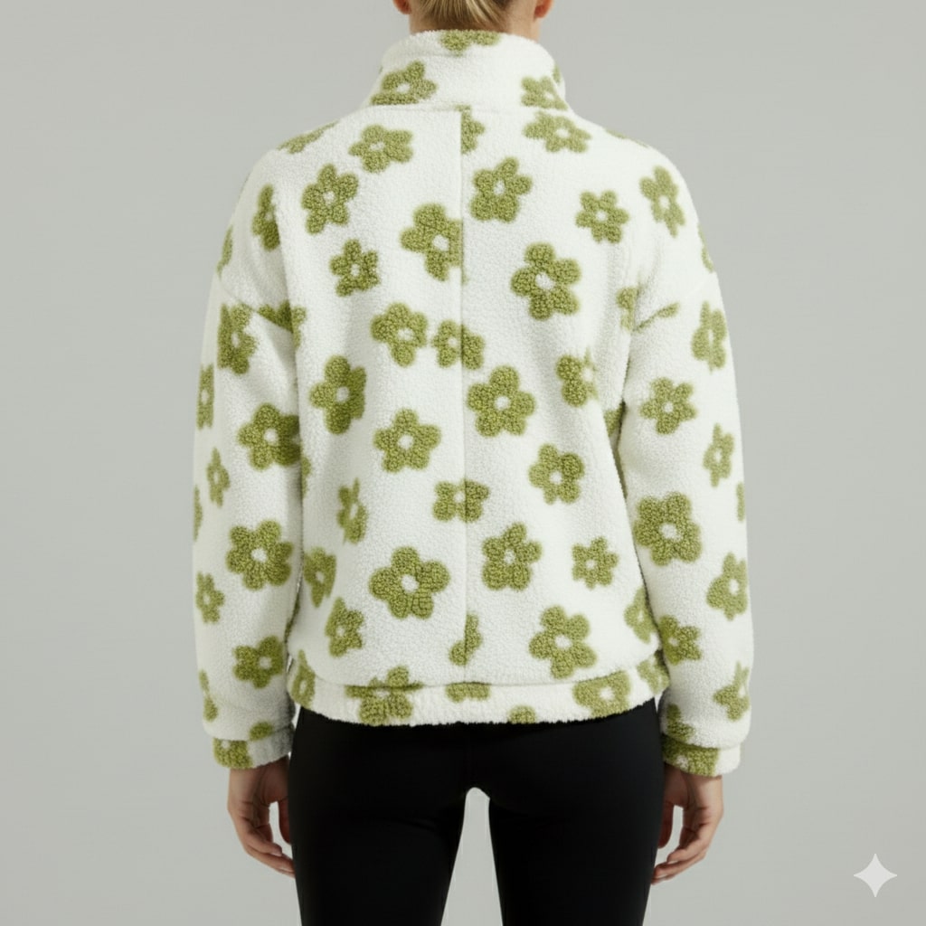 Eliza Women's Fleece Pullover – Floral Soft Half-Zip Oversized Winter Pullover