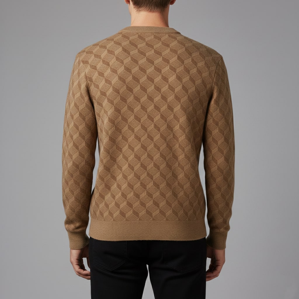 Gianluca Men’s Knit Sweater – Geometric Pattern with Crew Neck Sweater