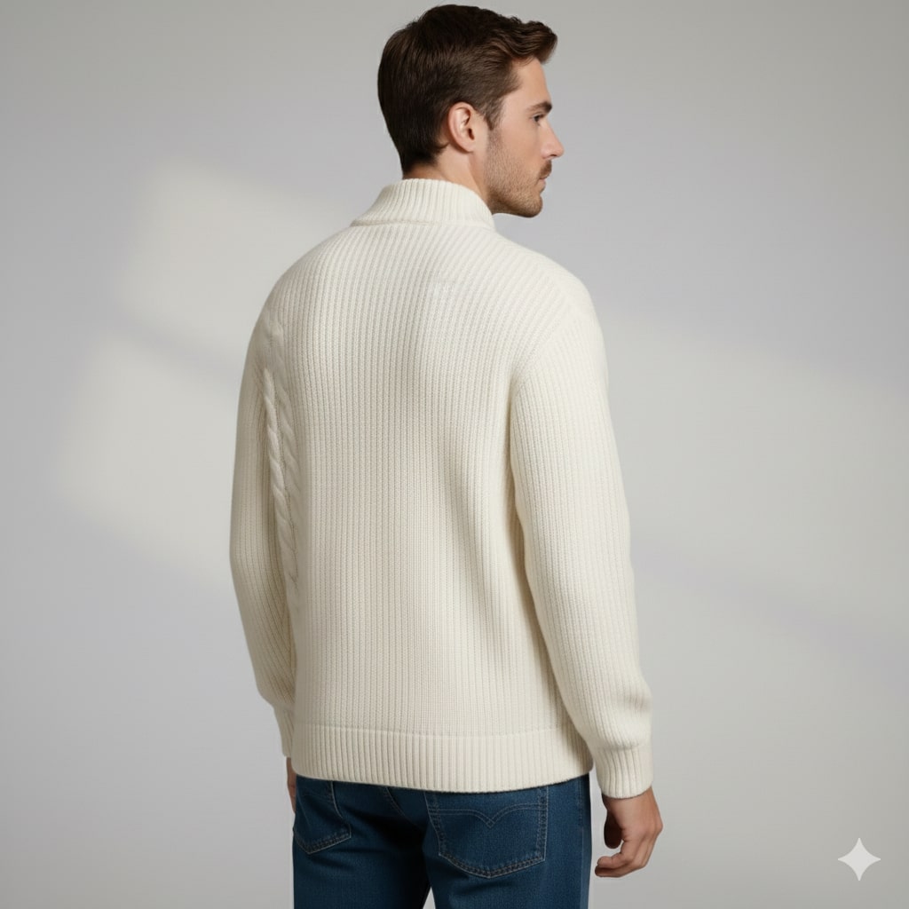 Julian Men’s Cable Knit Pullover – Soft O-Neck Sweater with Button Detail