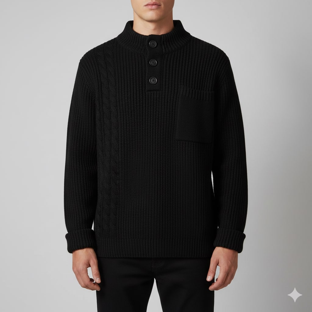 Julian Men’s Cable Knit Pullover – Soft O-Neck Sweater with Button Detail