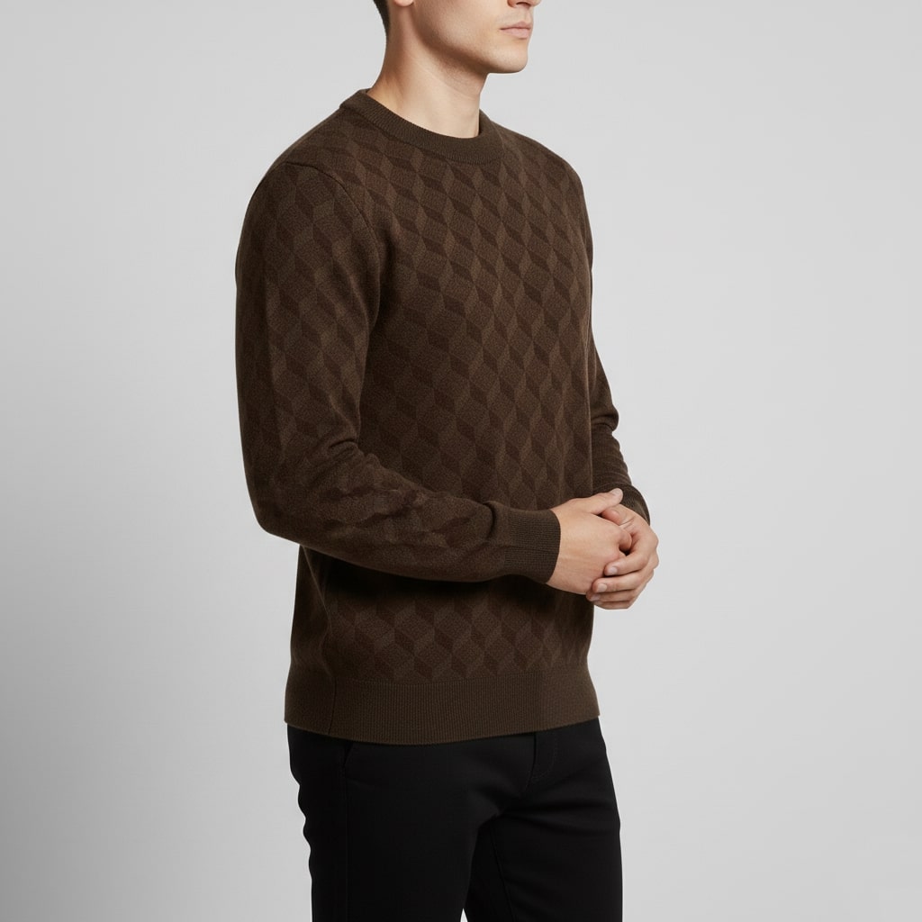 Gianluca Men’s Knit Sweater – Geometric Pattern with Crew Neck Sweater