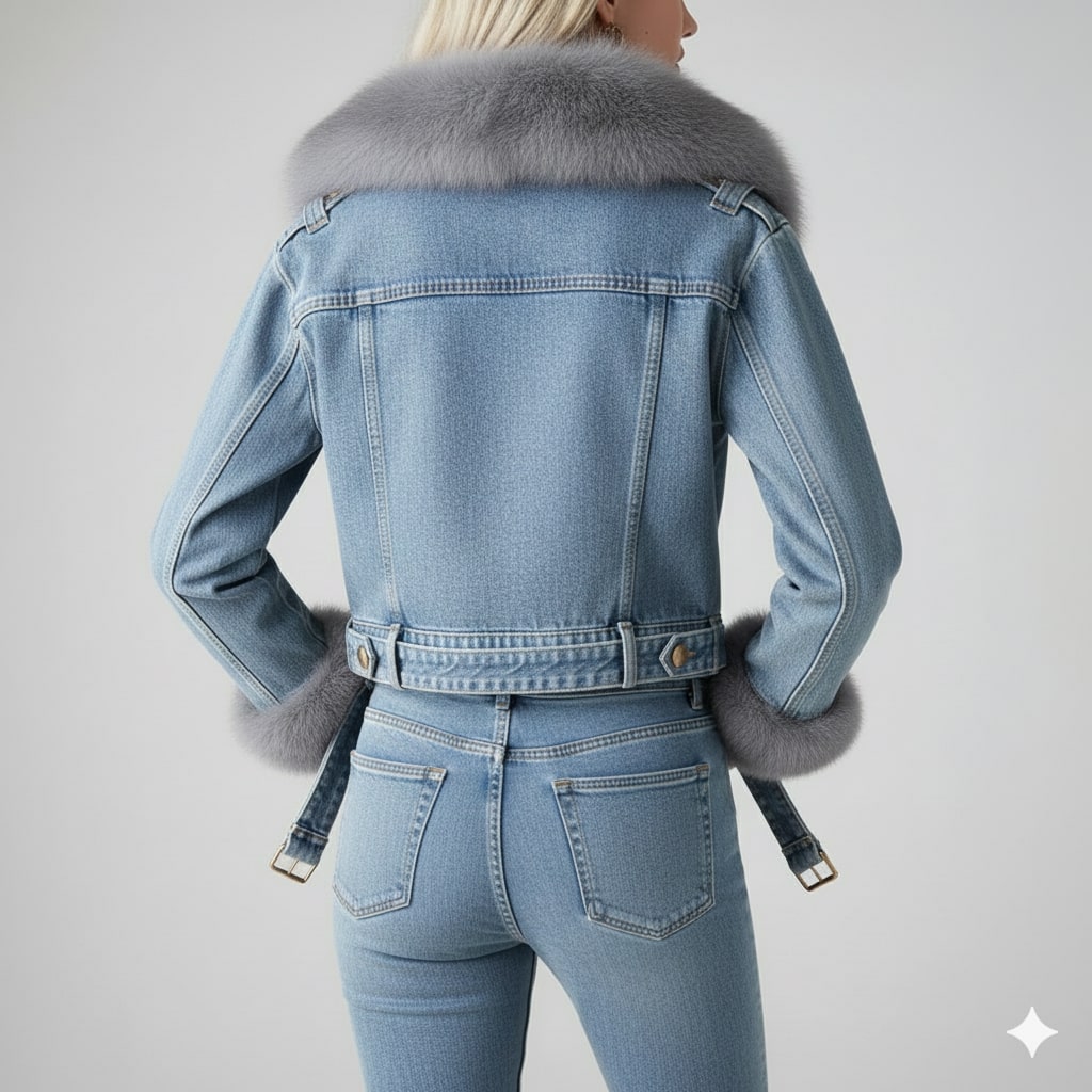 Marbella Women's Denim Jacket – Soft Lined Women’s Jacket with Warm Fur Collar & Cuffs