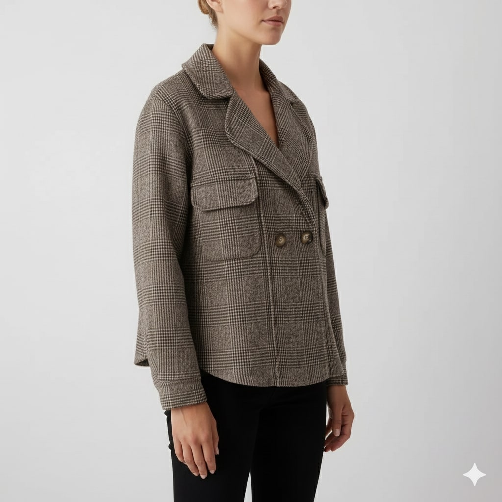 Heaven Women’s Plaid Wool Jacket – Double-Sided Wool with Cropped Jacket