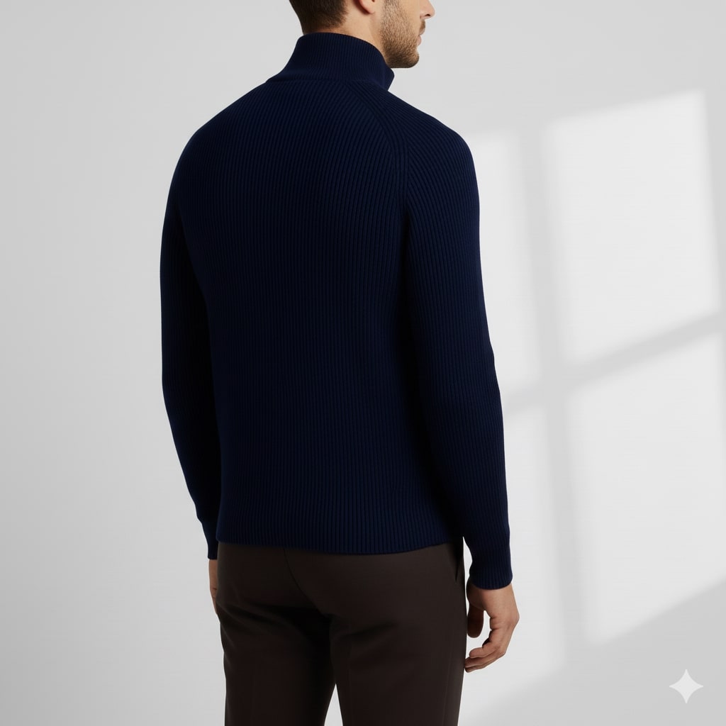 Sonny Men’s Turtleneck Sweater – Warm Breathable Wool Knit Pullover with Structured Ribbed Collar