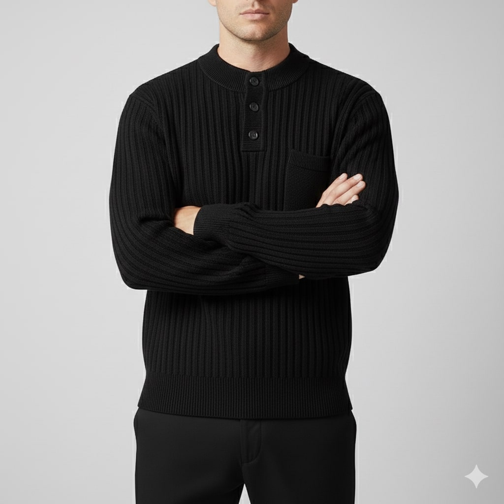 Darian Men’s Pullover Sweater – Thick Ribbed Knit Pullover for Winter