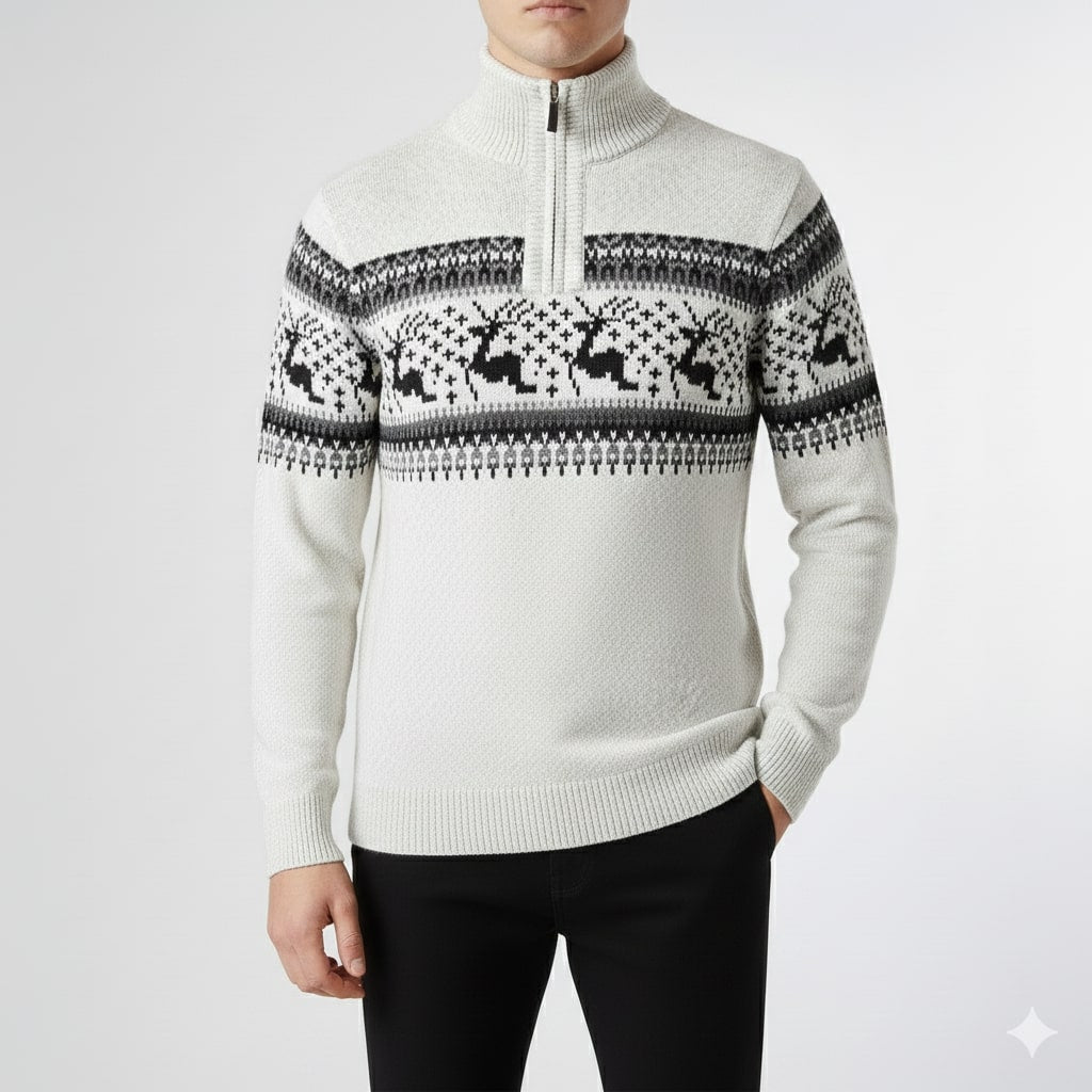 Aldrey Men's Christmas Sweater – Wool Knit Quarter-Zip Pullover
