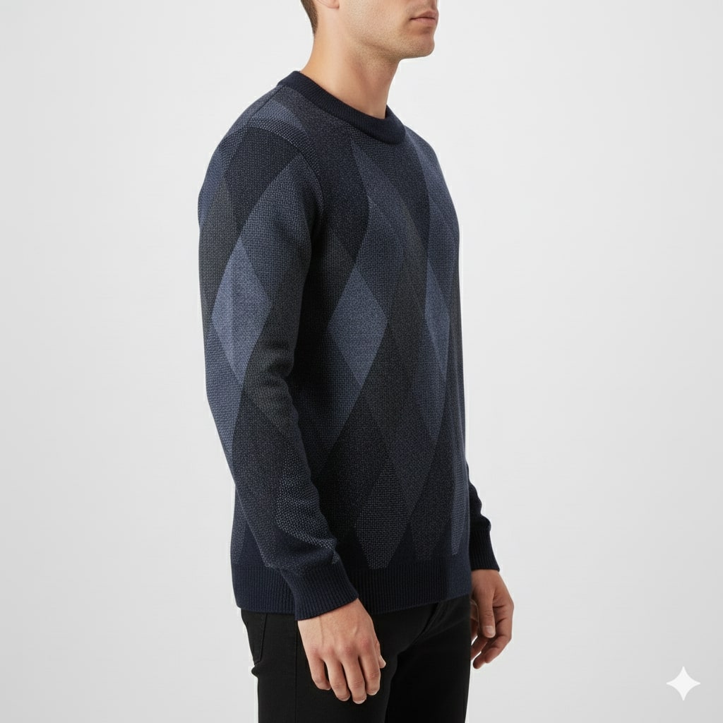 Esteban Men’s Knit Sweater – Wool-Blend Argyle Crewneck Jumper