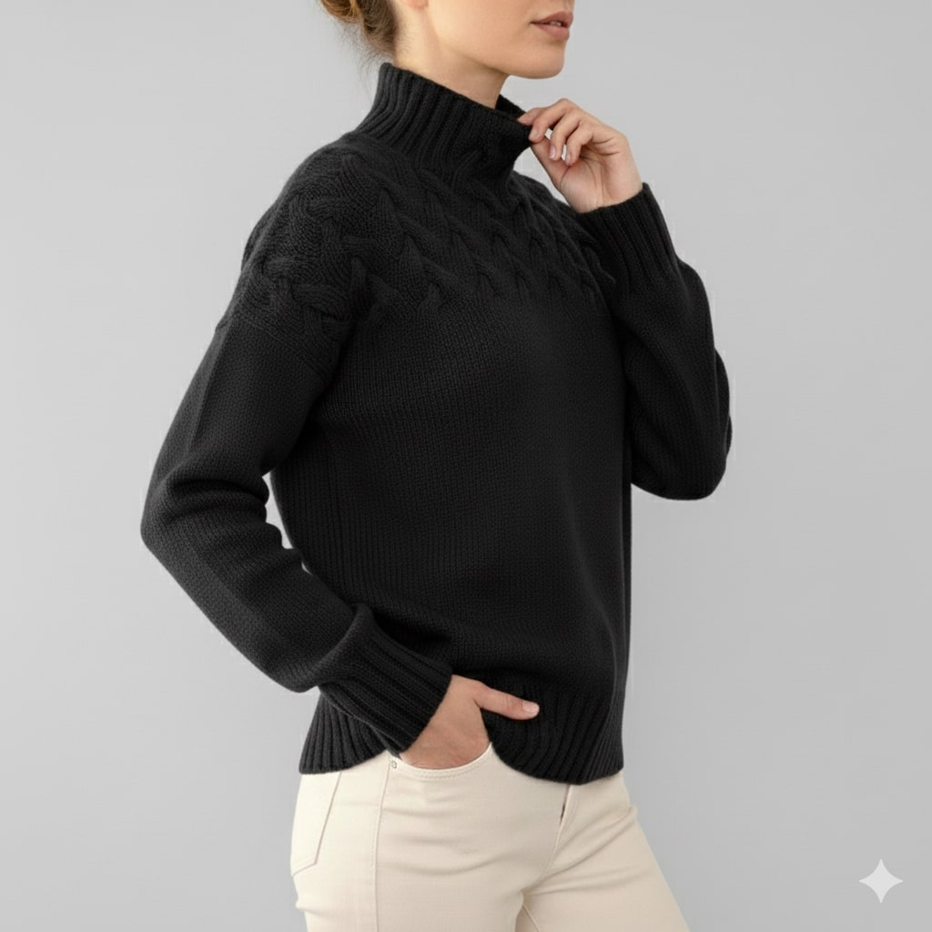 Marie Women’s Knit Jumper – Textured Soft High-Neck Pullover for Autumn