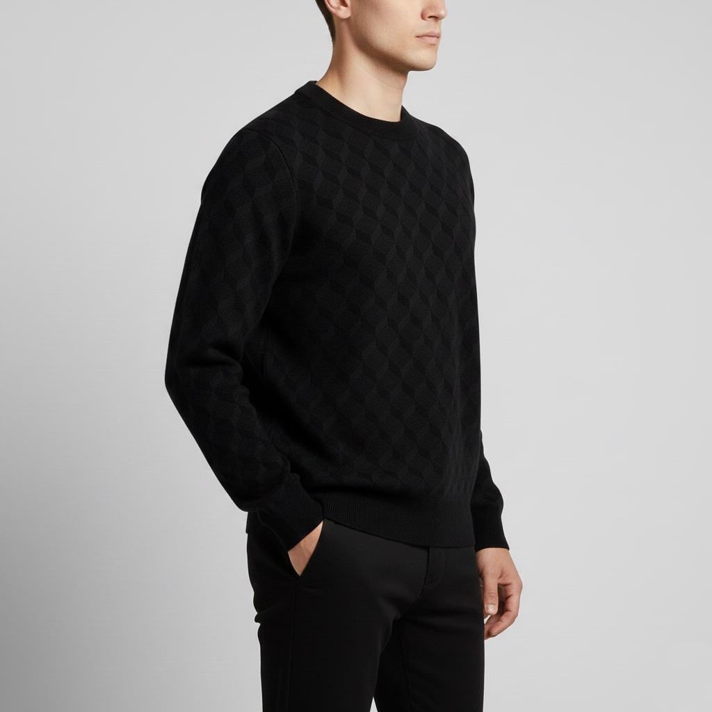 Gianluca Men’s Knit Sweater – Geometric Pattern with Crew Neck Sweater