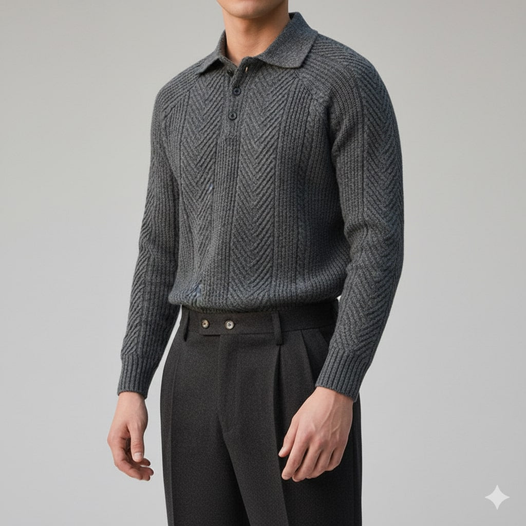 Darwin Men’s Knit Polo Sweater – Wool-Blend Cable Knit Pullover with Tailored Modern Fit