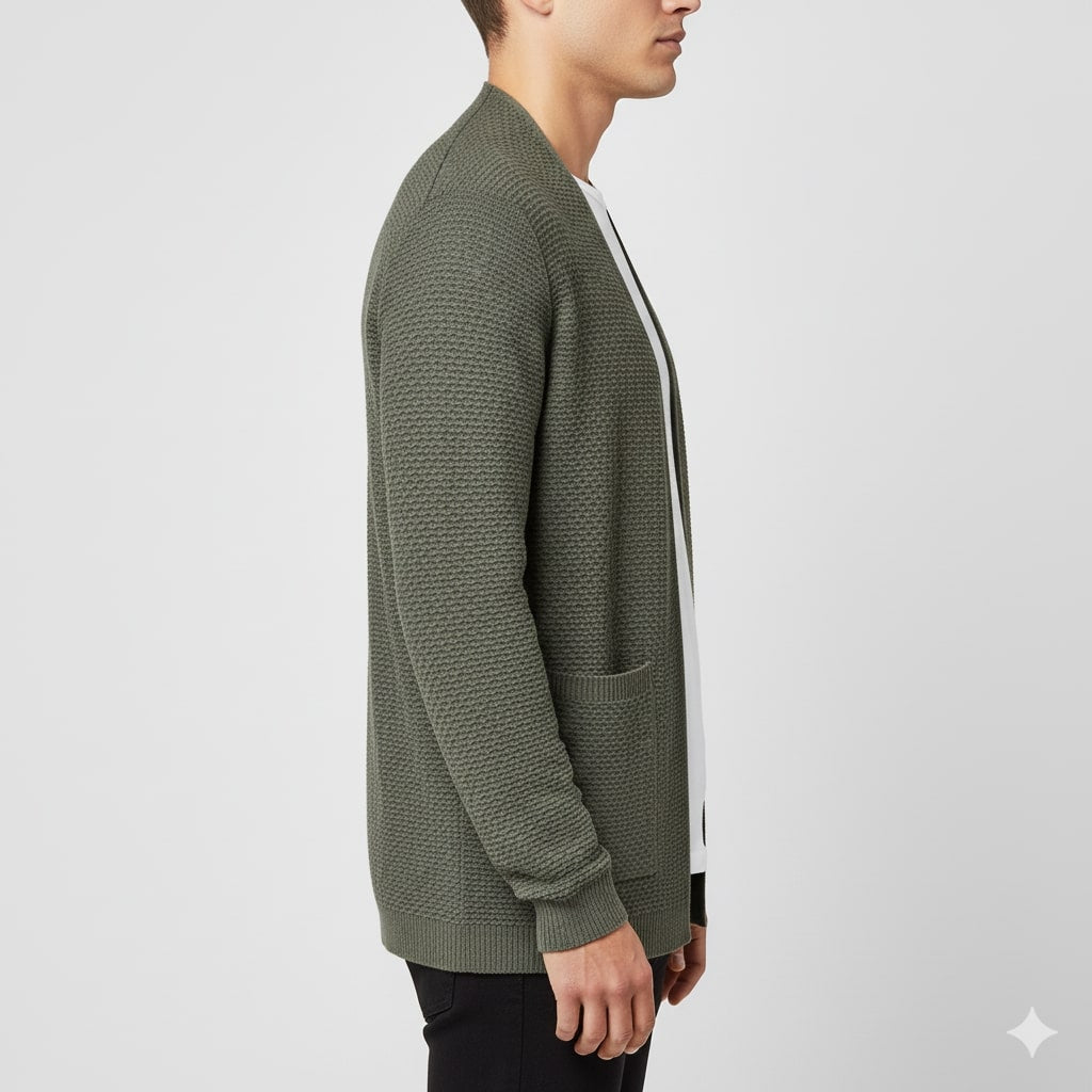 Inigo Men’s Jacquard Knit Cardigan – Soft Touch Embossed Cotton Cardigan