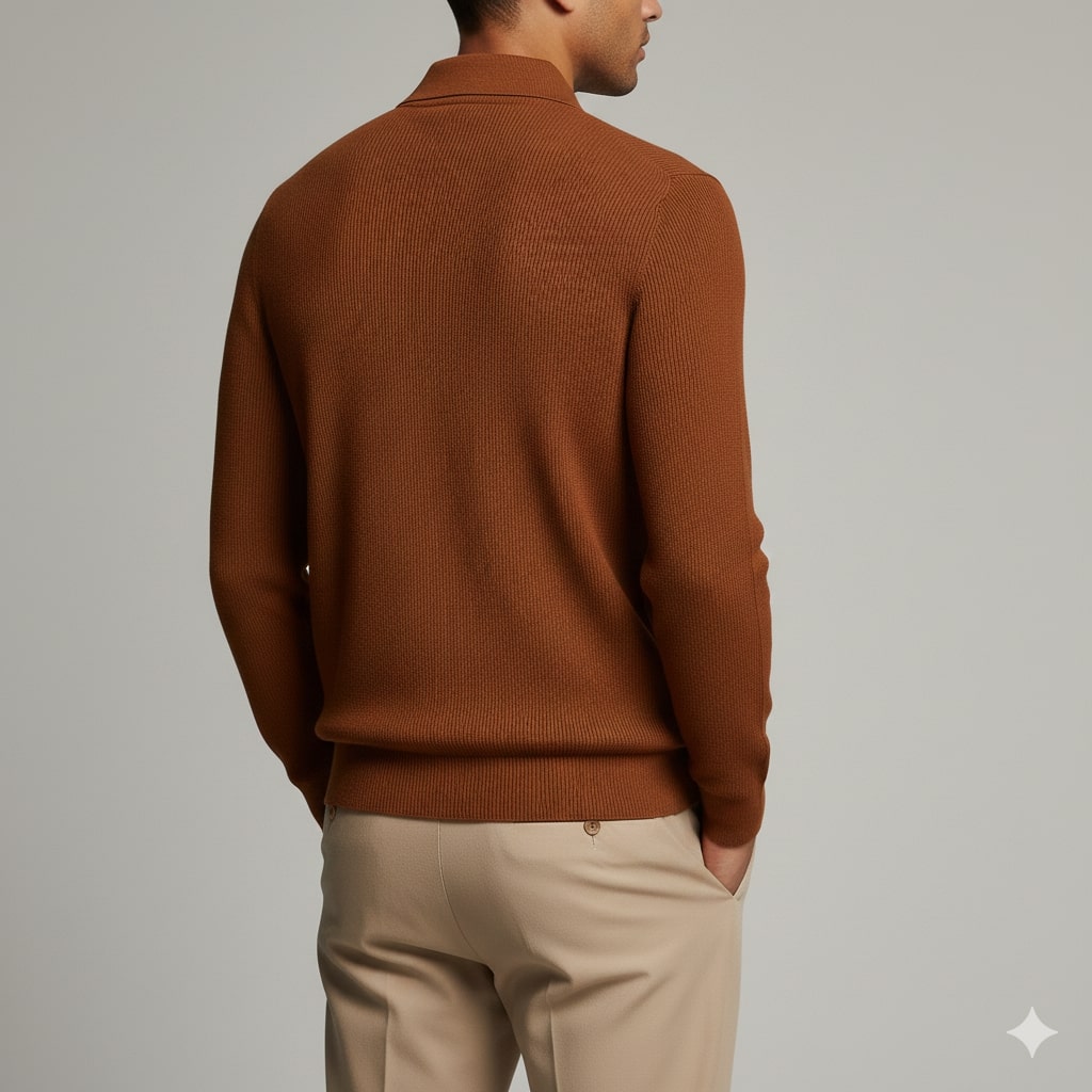 Roderick Men’s Knit Sweater – Waffle Texture Quarter-Zip Polo Shirt