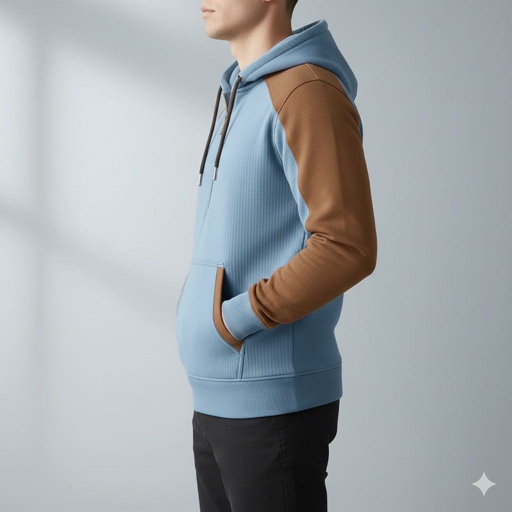 Colton Men’s Quarter-Zip Hoodie – Corduroy Cotton Blend Sweatshirt with Contrast Panels