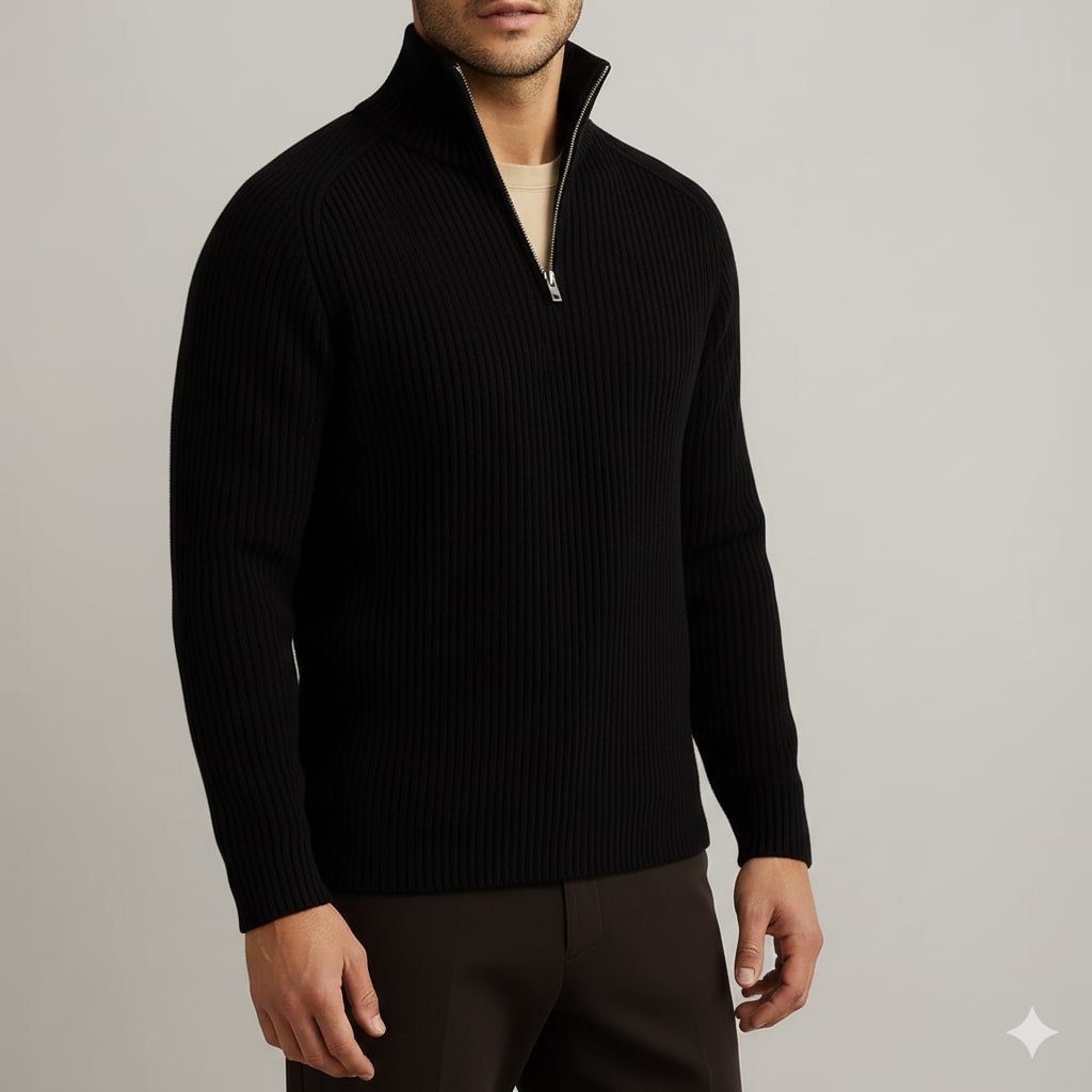 Sonny Men’s Turtleneck Sweater – Warm Breathable Wool Knit Pullover with Structured Ribbed Collar