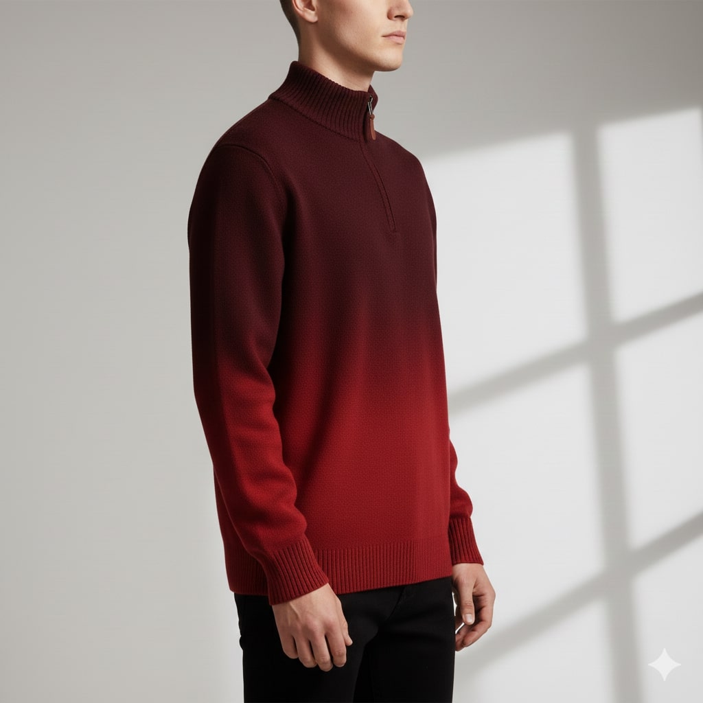 Akhie Men’s Wool Pullover – Gradient Ombre Quarter-Zip Sweater