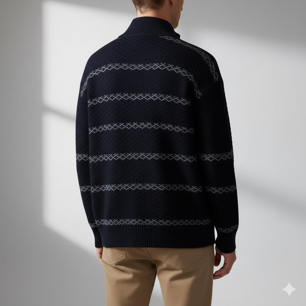 Craig Men’s Zip-Up Cardigan – Textured Knit Sweater with Stand Collar