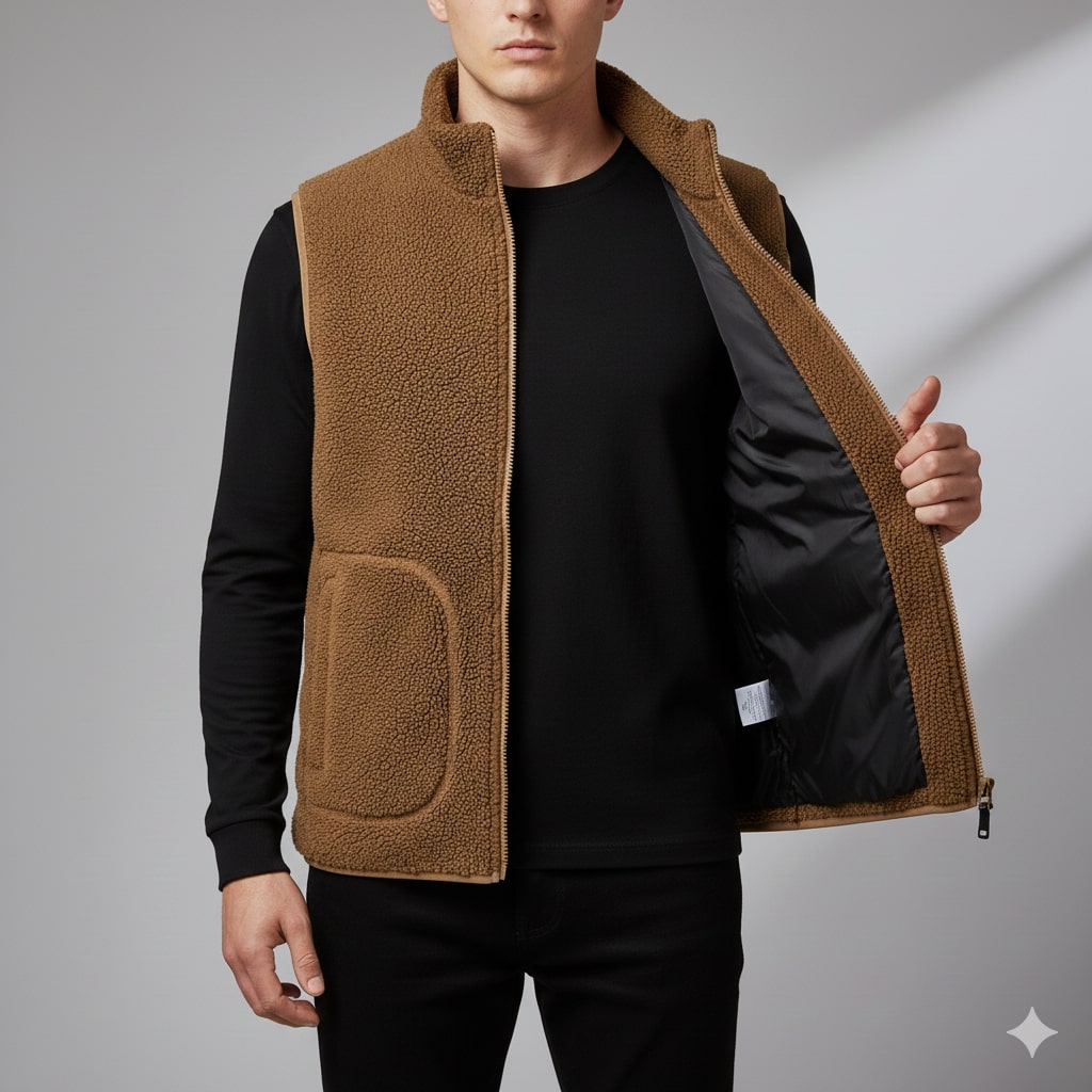 Wesbridge Men’s Fleece Vest – Sherpa Lined Full-Zip Utility Vest