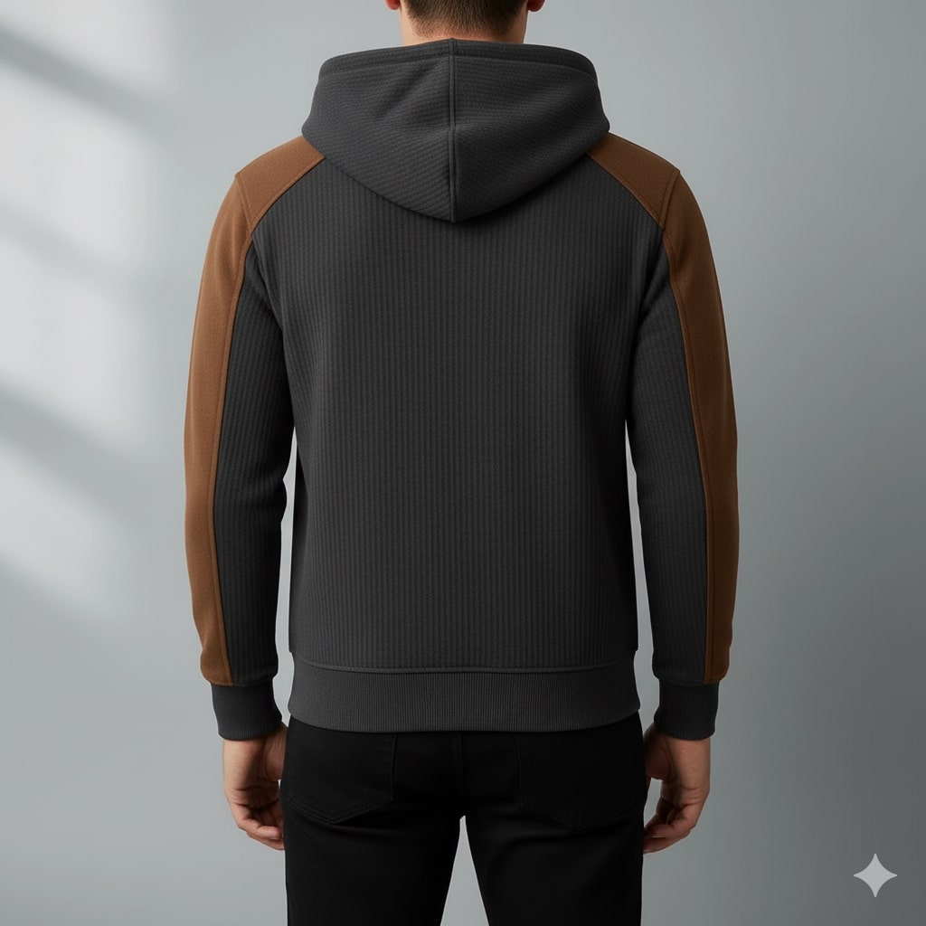 Colton Men’s Quarter-Zip Hoodie – Corduroy Cotton Blend Sweatshirt with Contrast Panels