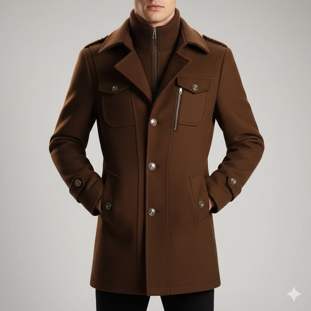 Lennox Men’s Wool Jacket – Wool Winter Coat with Tailored Collar & Utility Pocket