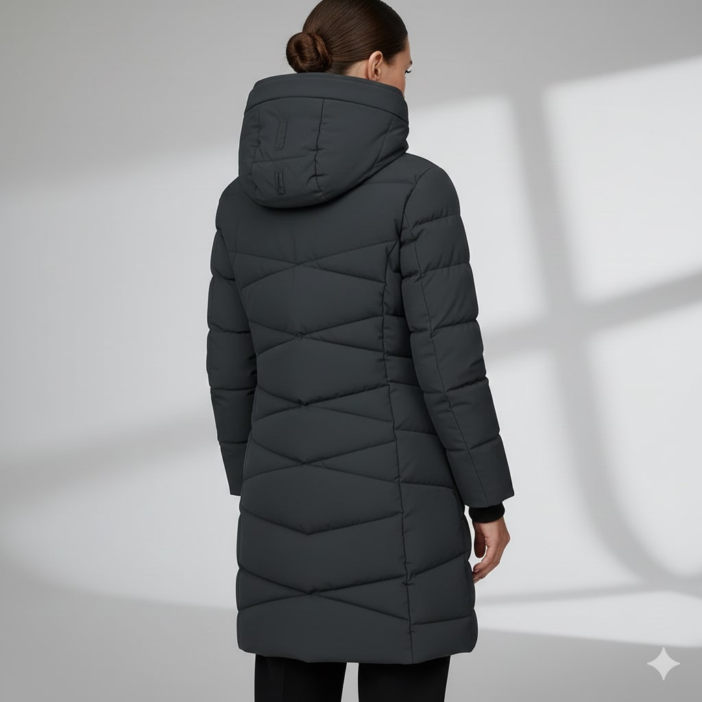 Elana Women’s Long Quilted Coat – Full-Length Warm Winter Jacket with Hood & Plush Lining