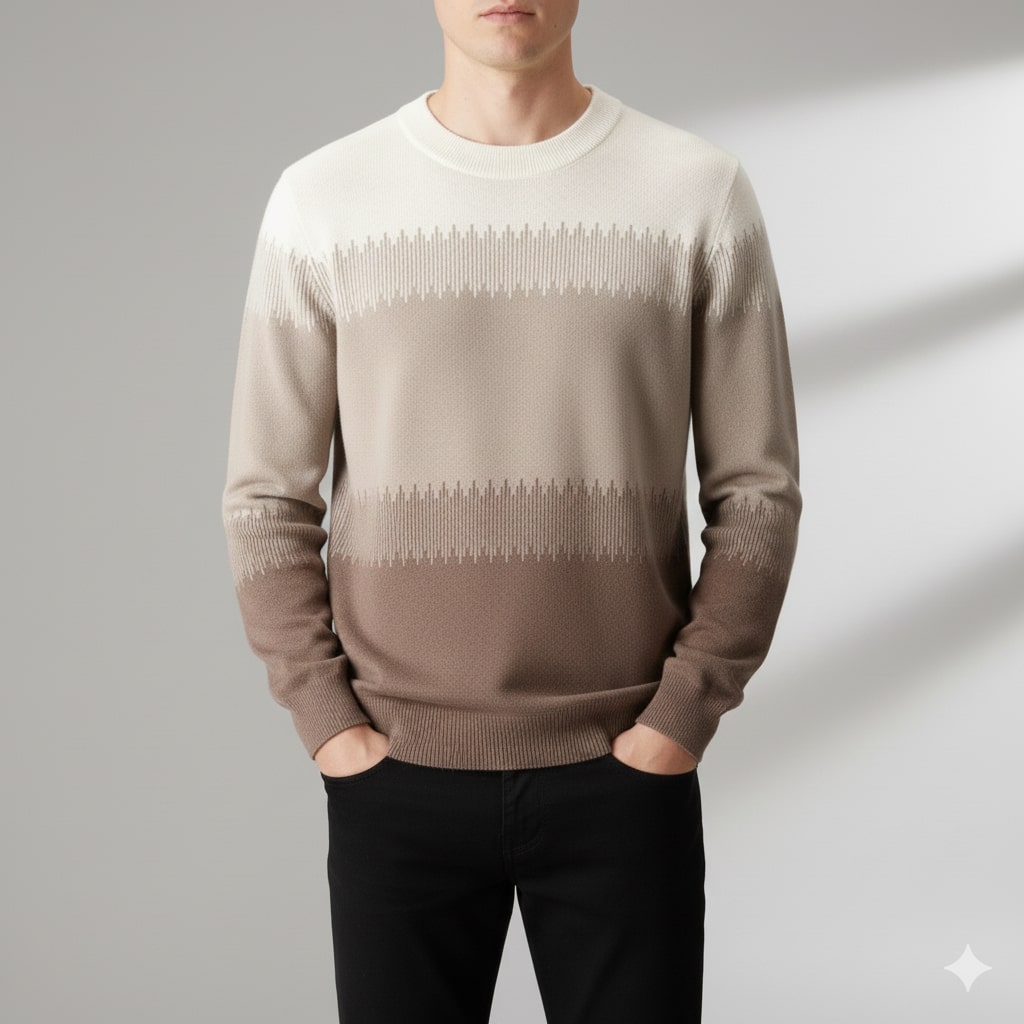 Nolan Men’s Wool Sweater – Ultra-Fine Knit with Tonal Gradient & Lightweight Fit Pullover