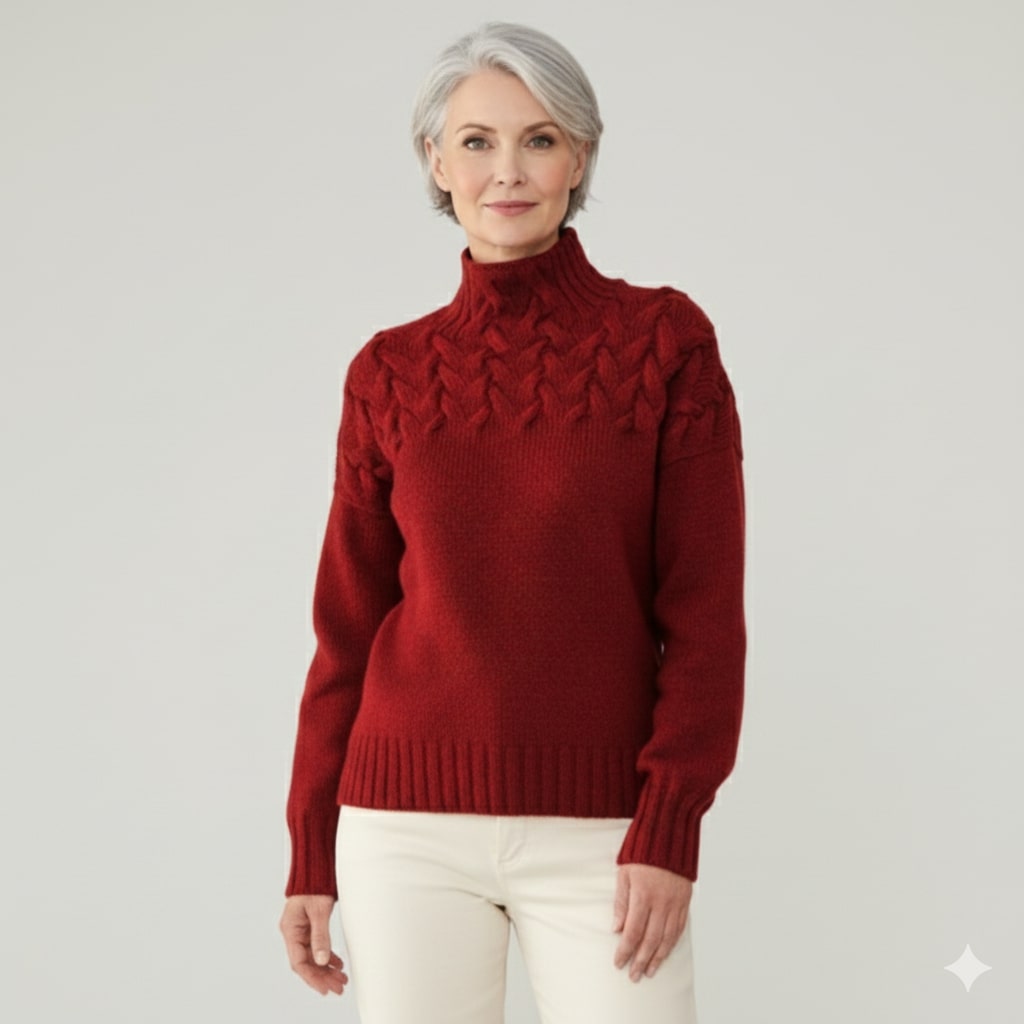 Marie Women’s Knit Jumper – Textured Soft High-Neck Pullover for Autumn